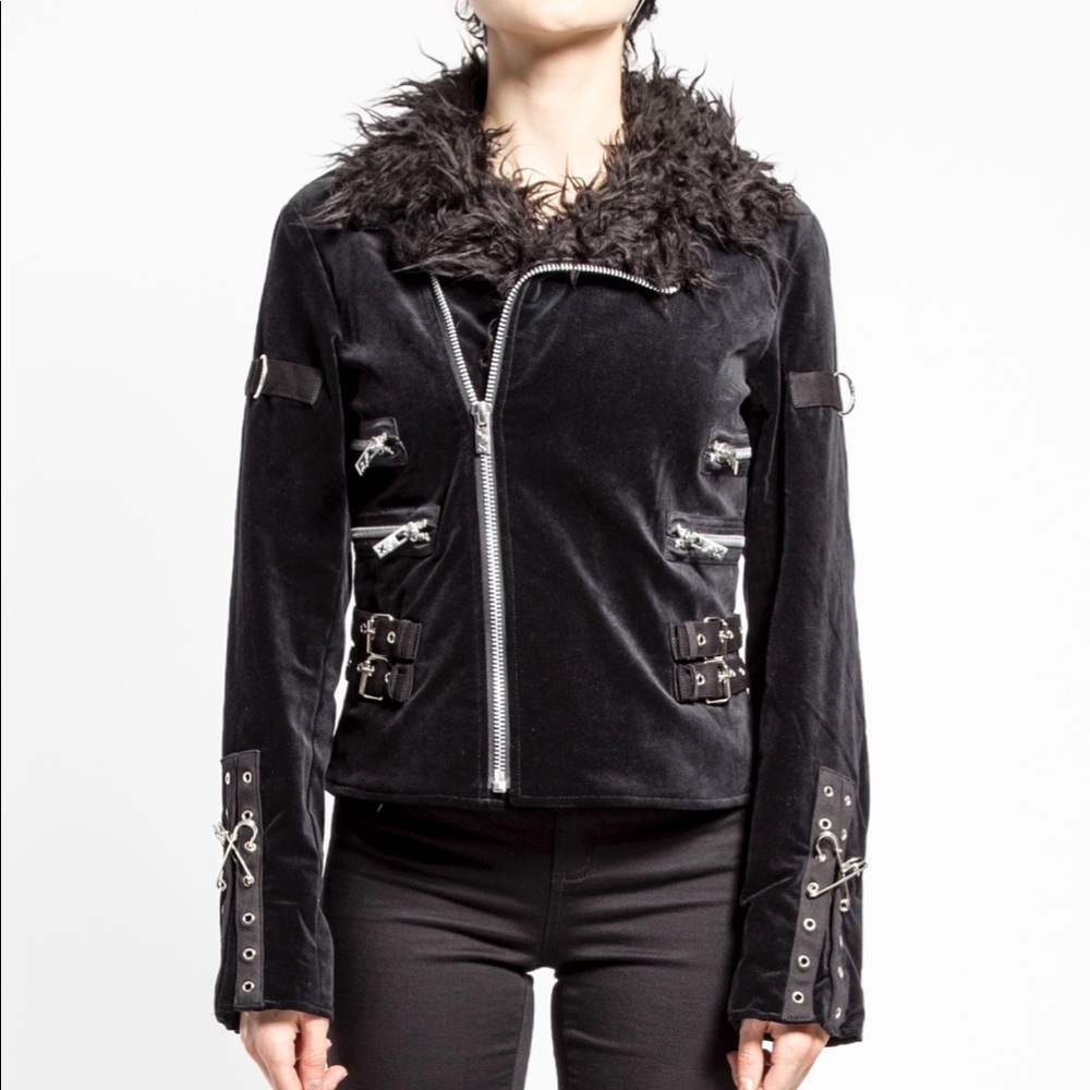 Tripp NYC Velvet Moto with Faux Fur Collar